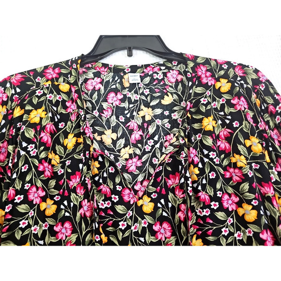 Old Navy ~Woman Size XL TALL~ Black Pink Floral Shirt Oversized Blouse Top NWT. - Picture 6 of 12